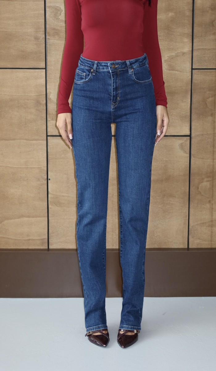 Yüksek Klasik Kesim Blue Jean Pantolon