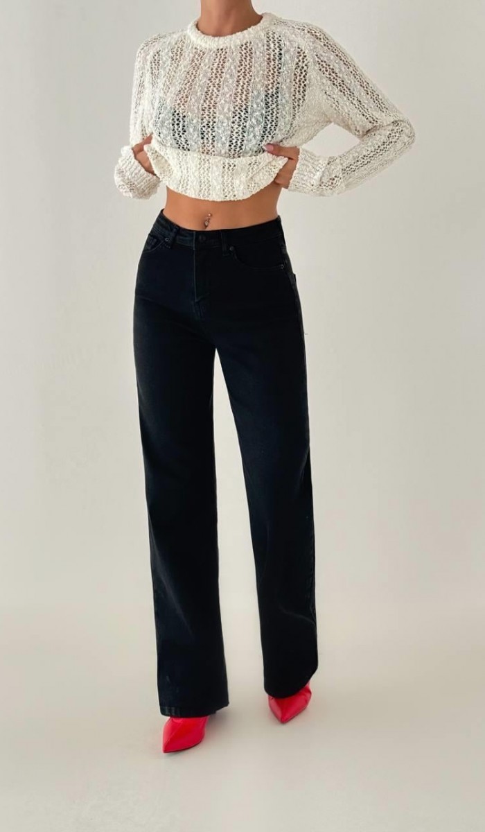 Yüksek Bel Düz Kesim Black Jean Pantolon Yüksek Bel Düz Kesim Black Jean Pantolon