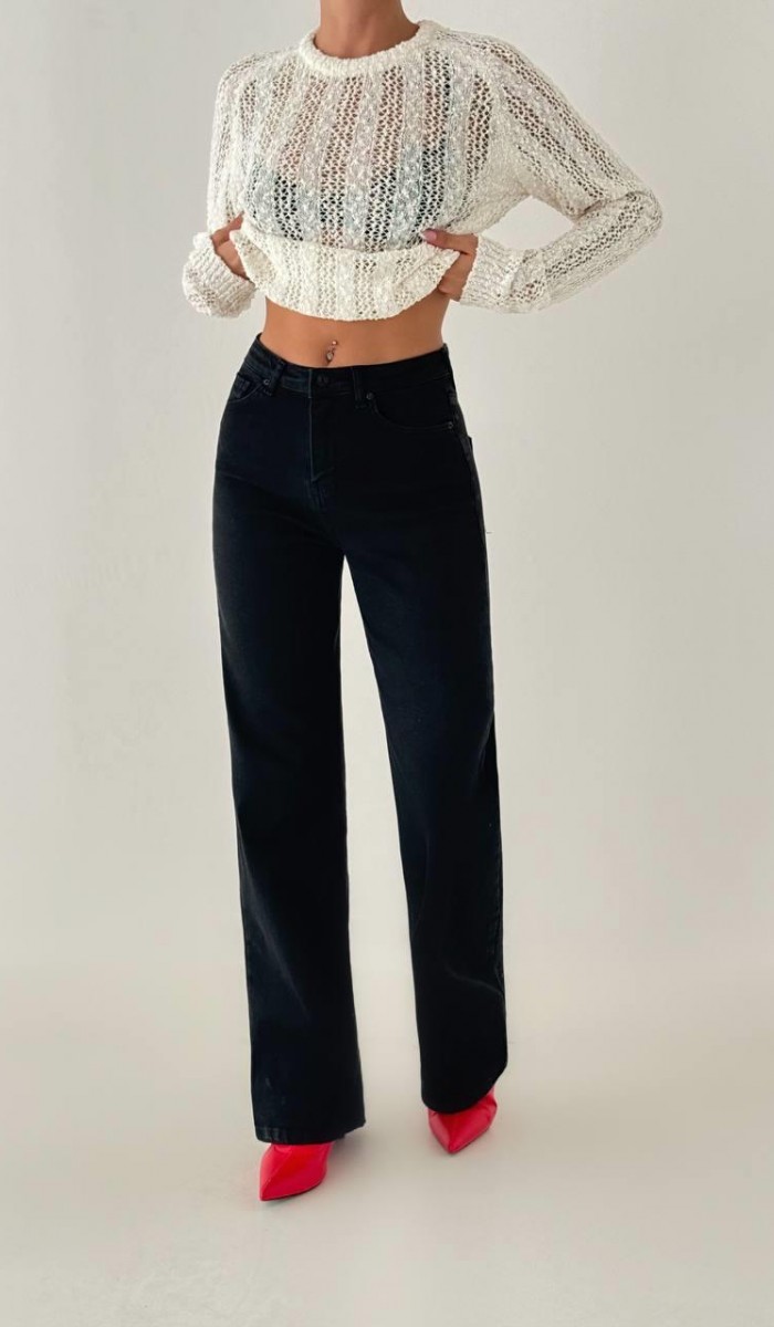 Yüksek Bel Düz Kesim Black Jean Pantolon