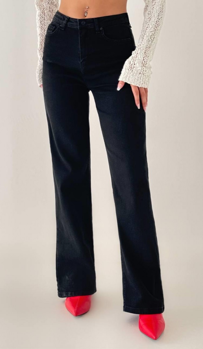 Yüksek Bel Düz Kesim Black Jean Pantolon