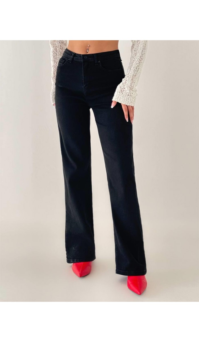 Yüksek Bel Düz Kesim Black Jean Pantolon