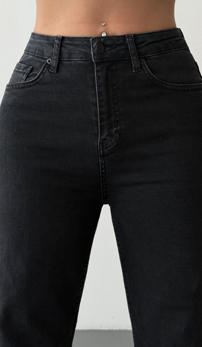 Yüksek Bel Bol Paça Füme Jean Pantolon