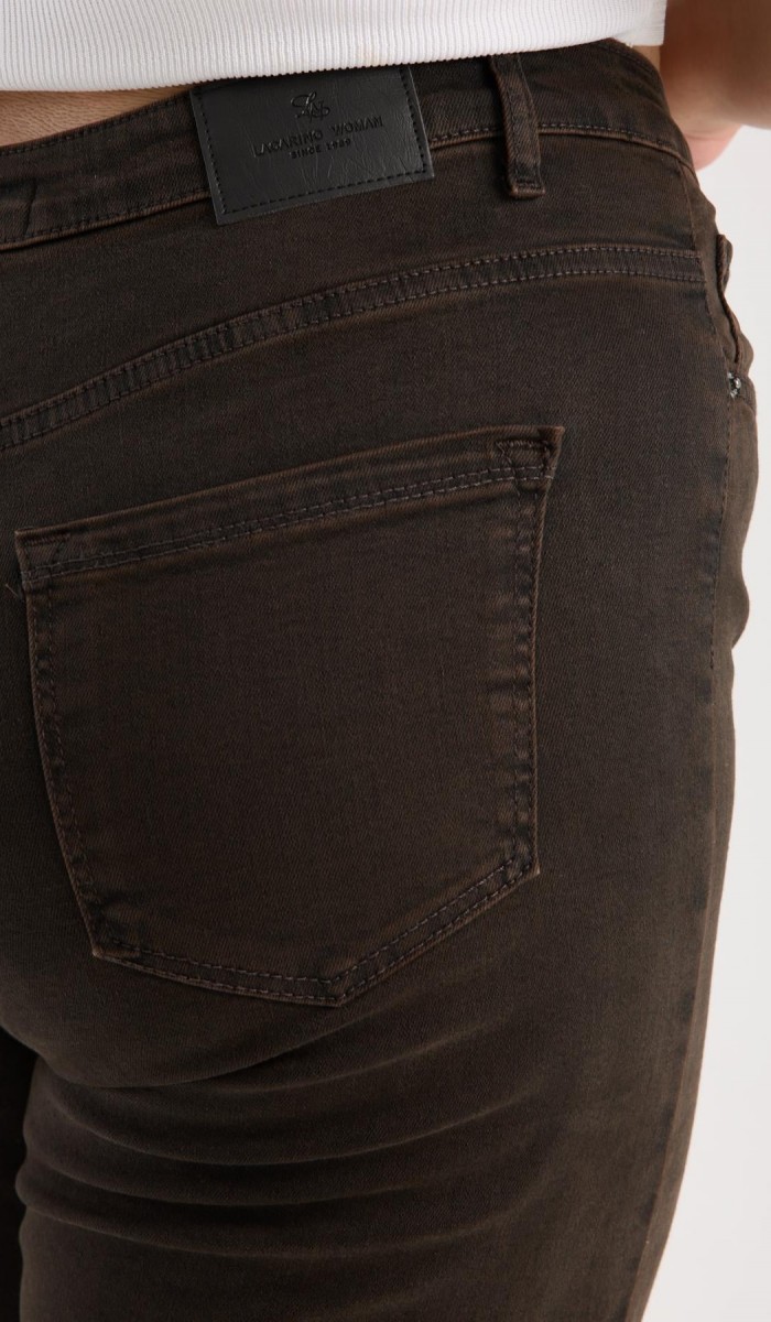 Yüksek Bel Yarım İspanyol Paça Dark Kahve Jean Pantolon