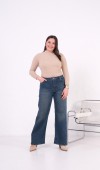 Yüksek Bel Battal Kesim İspanyol Paça Kahve Tint Jean Pantolon