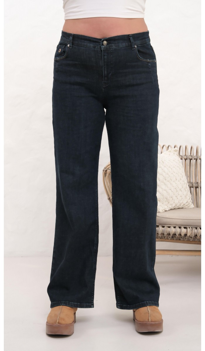 Yüksek Bel Battal Kesim Yeşil Tint Jean Pantolon