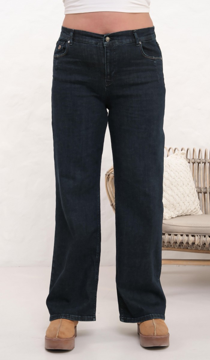Yüksek Bel Battal Kesim Yeşil Tint Jean Pantolon