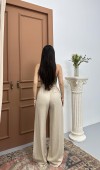 Bel Lastikli Bej Salaş Pantolon