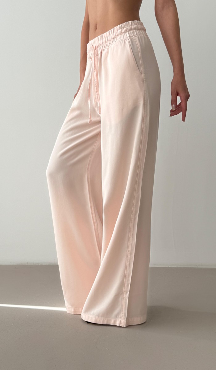 Bel Lastik Detaylı Pembe Palazzo Pantolon