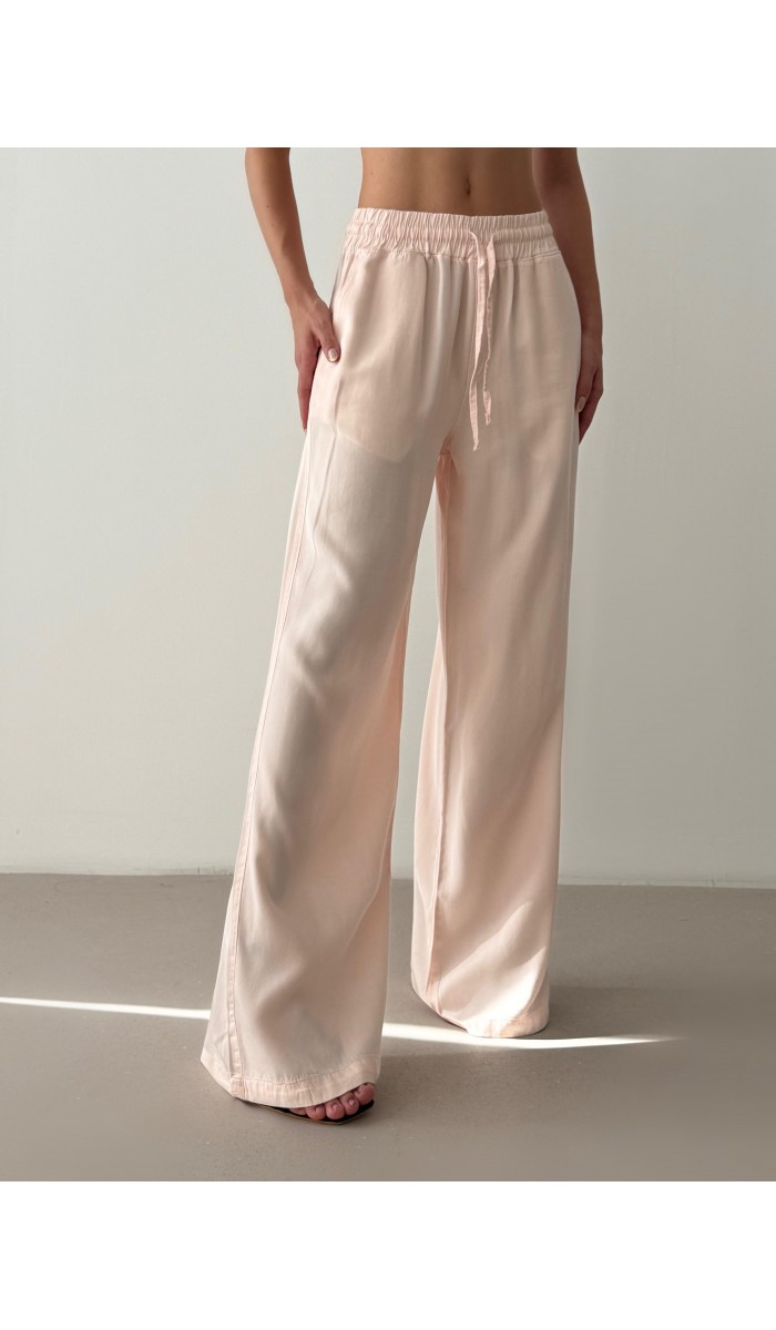 Bel Lastik Detaylı Pembe Palazzo Pantolon