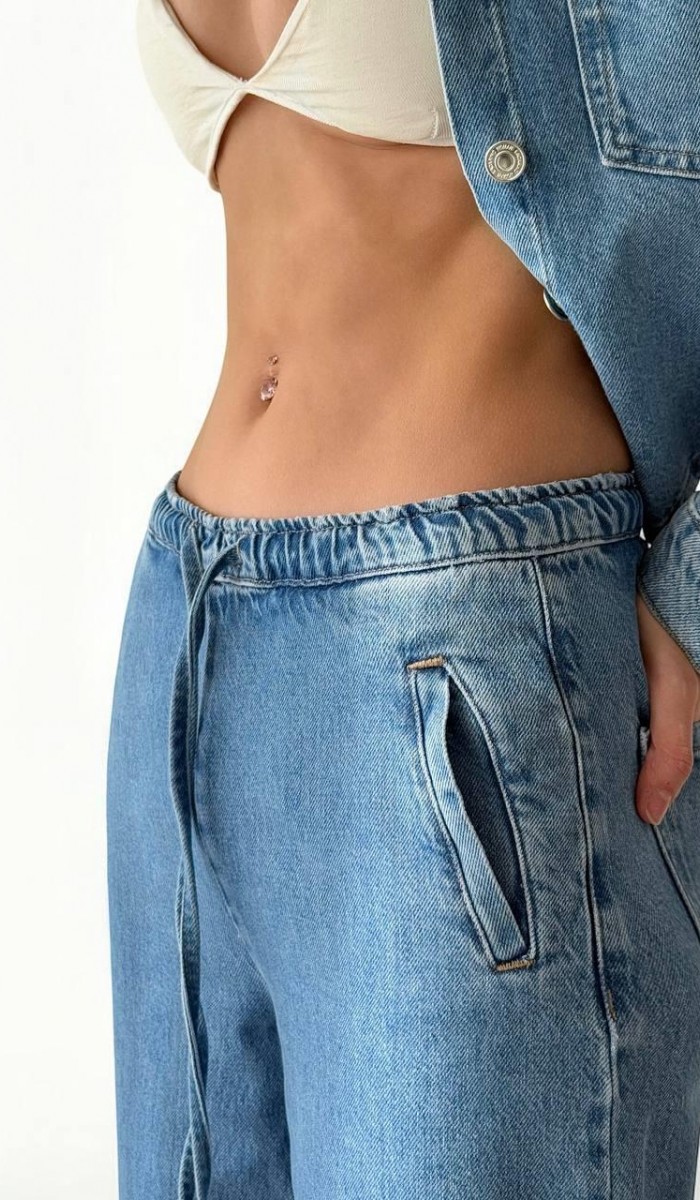 Kadın Yüksek Bel Bol Kesim Light Blue Jean Pantolon