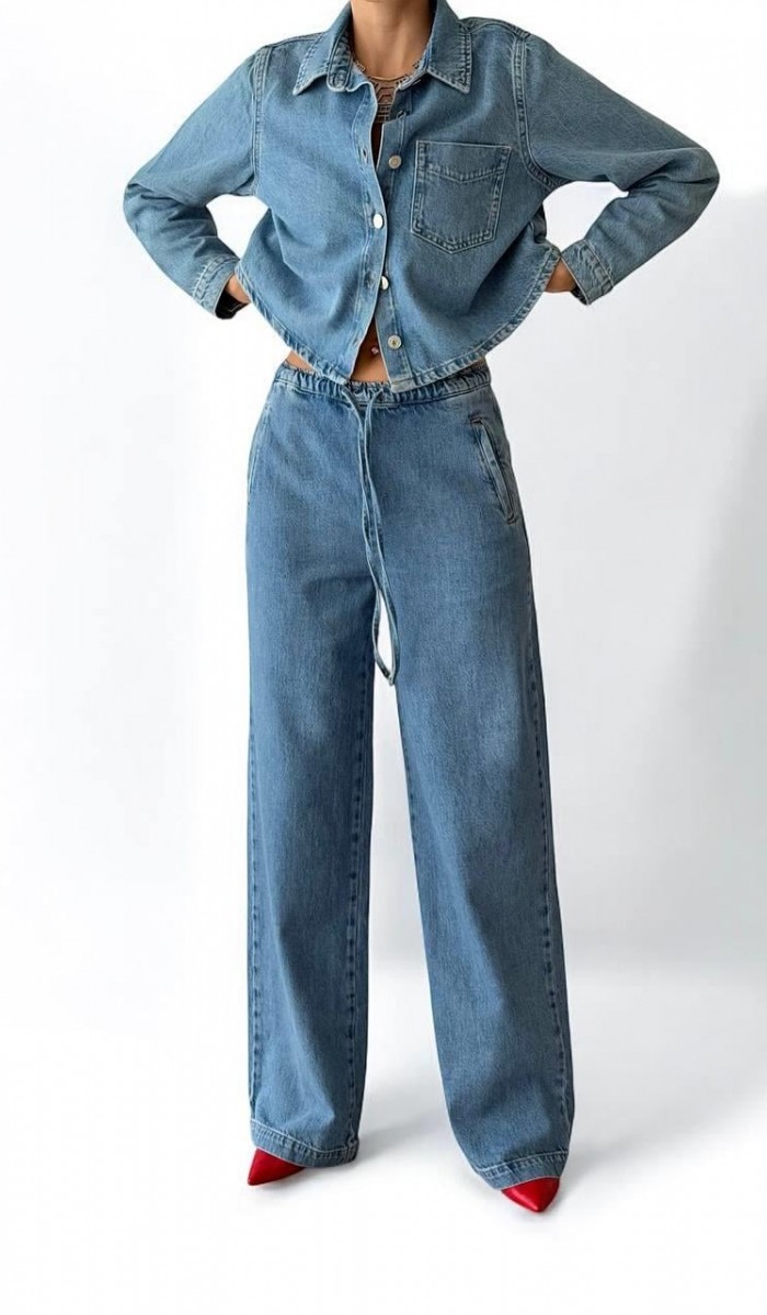 Kadın Yüksek Bel Bol Kesim Light Blue Jean Pantolon