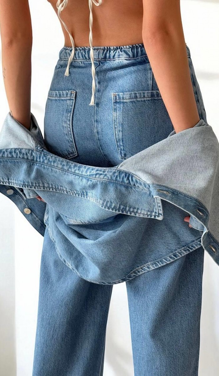 Kadın Yüksek Bel Bol Kesim Light Blue Jean Pantolon