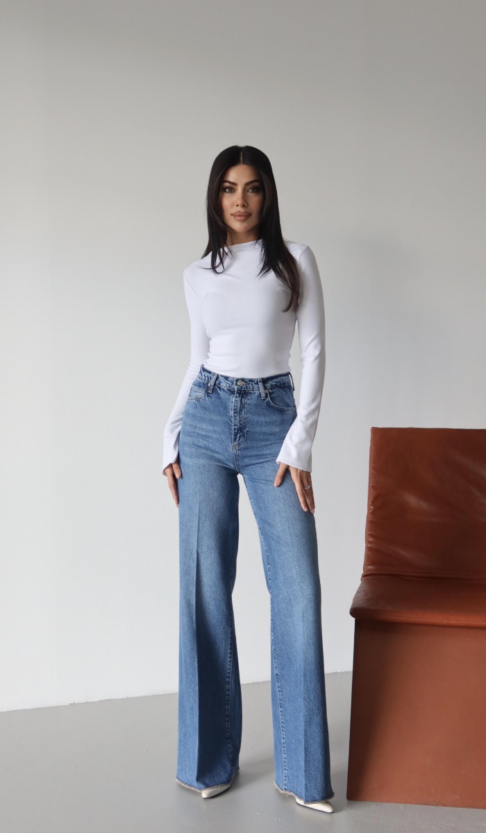 Yüksek Bel Paça Overlok dikim Hafif Pis Dikiş Detaylı Blue Jean Pantolon