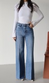 Yüksek Bel Paça Overlok dikim Hafif Pis Dikiş Detaylı Blue Jean Pantolon