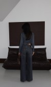 Yüksek Bel Paça Overlok dikim Hafif Pis Dikiş Detaylı Black Jean Pantolon