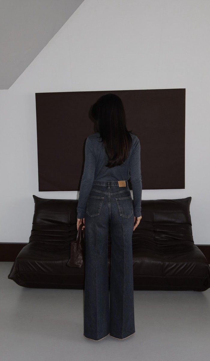 Yüksek Bel Paça Overlok dikim Hafif Pis Dikiş Detaylı Black Jean Pantolon