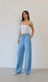 Yüksek Bel Bel Lastik Detaylı Palazzo Kesim Light Blue Pantolon