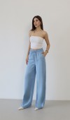 Yüksek Bel Bel Lastik Detaylı Palazzo Kesim Light Blue Pantolon