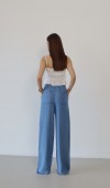 Yüksek Bel Bel Lastik Detaylı Palazzo Kesim Light Blue Pantolon