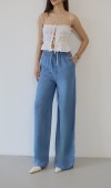 Yüksek Bel Bel Lastik Detaylı Palazzo Kesim Light Blue Pantolon