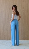 Yüksek Bel Yan Şerit Görünüm Detaylı  Light Blue Tencel Pantolon