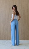 Yüksek Bel Yan Şerit Görünüm Detaylı  Light Blue Tencel Pantolon