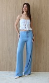 Yüksek Bel Yan Şerit Görünüm Detaylı  Light Blue Tencel Pantolon