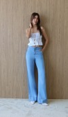 Yüksek Bel Yan Şerit Görünüm Detaylı  Light Blue Tencel Pantolon