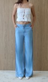 Yüksek Bel Yan Şerit Görünüm Detaylı  Light Blue Tencel Pantolon