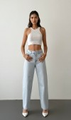 Yüksek Bel Yarım Balon Kalıp Ice Blue Jean Pantolon