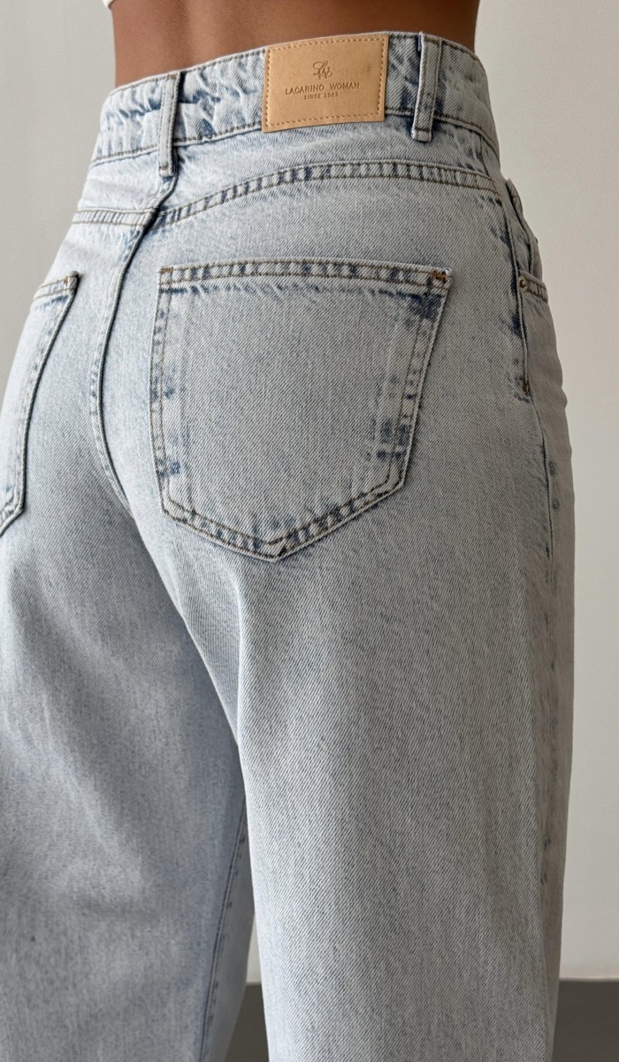 Yüksek Bel Yarım Balon Kalıp Ice Blue Jean Pantolon