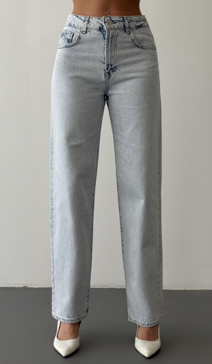 Yüksek Bel Yarım Balon Kalıp Ice Blue Jean Pantolon