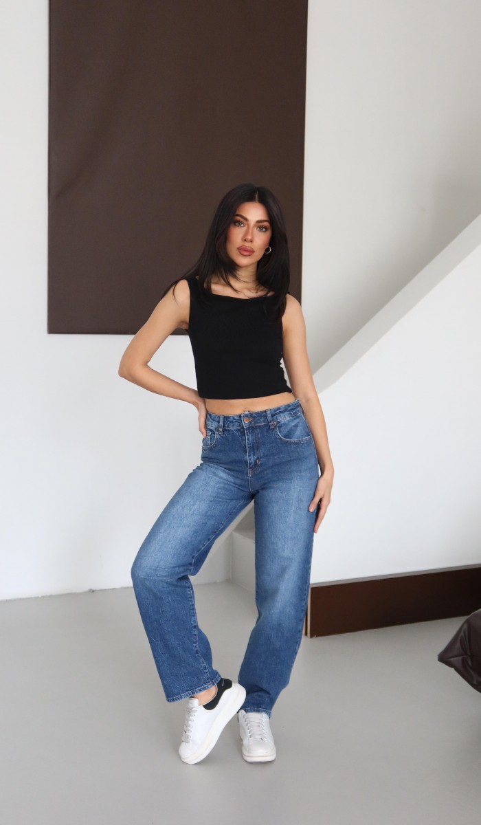 Yüksek Bel Yarım Balon Kalıp Blue Jean Pantolon