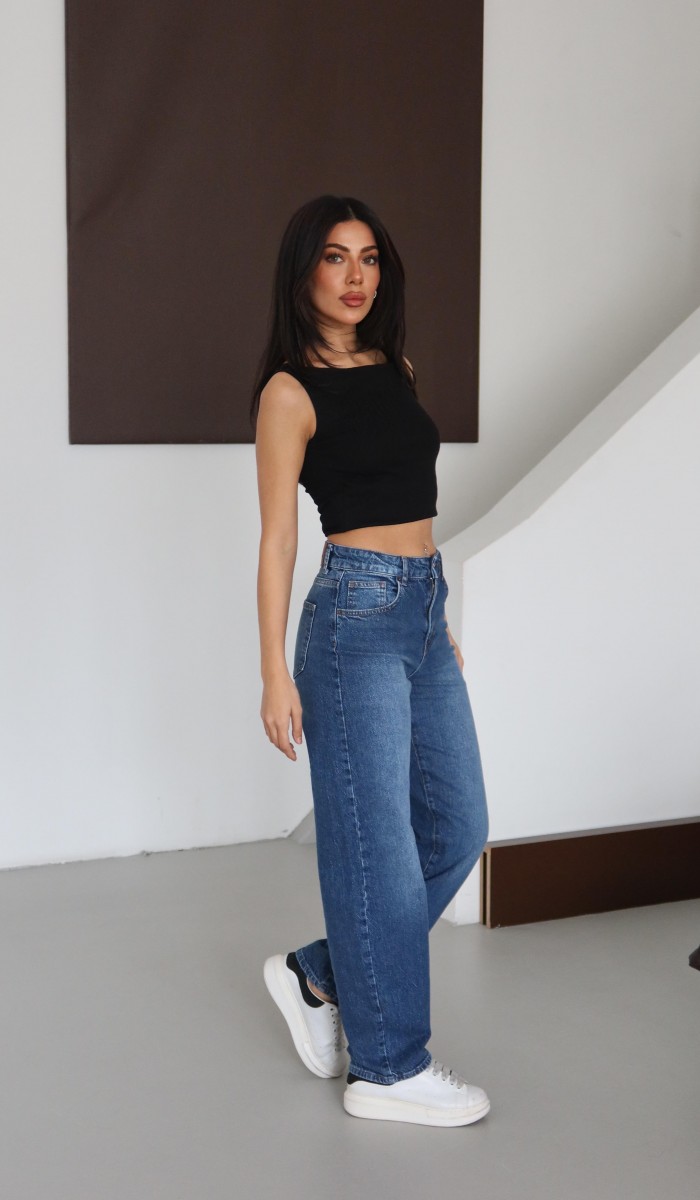 Yüksek Bel Yarım Balon Kalıp Blue Jean Pantolon