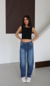 Yüksek Bel Yarım Balon Kalıp Blue Jean Pantolon