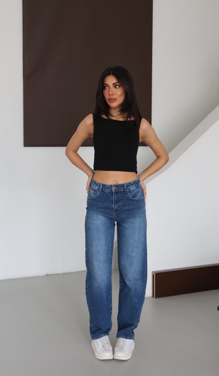 Yüksek Bel Yarım Balon Kalıp Blue Jean Pantolon