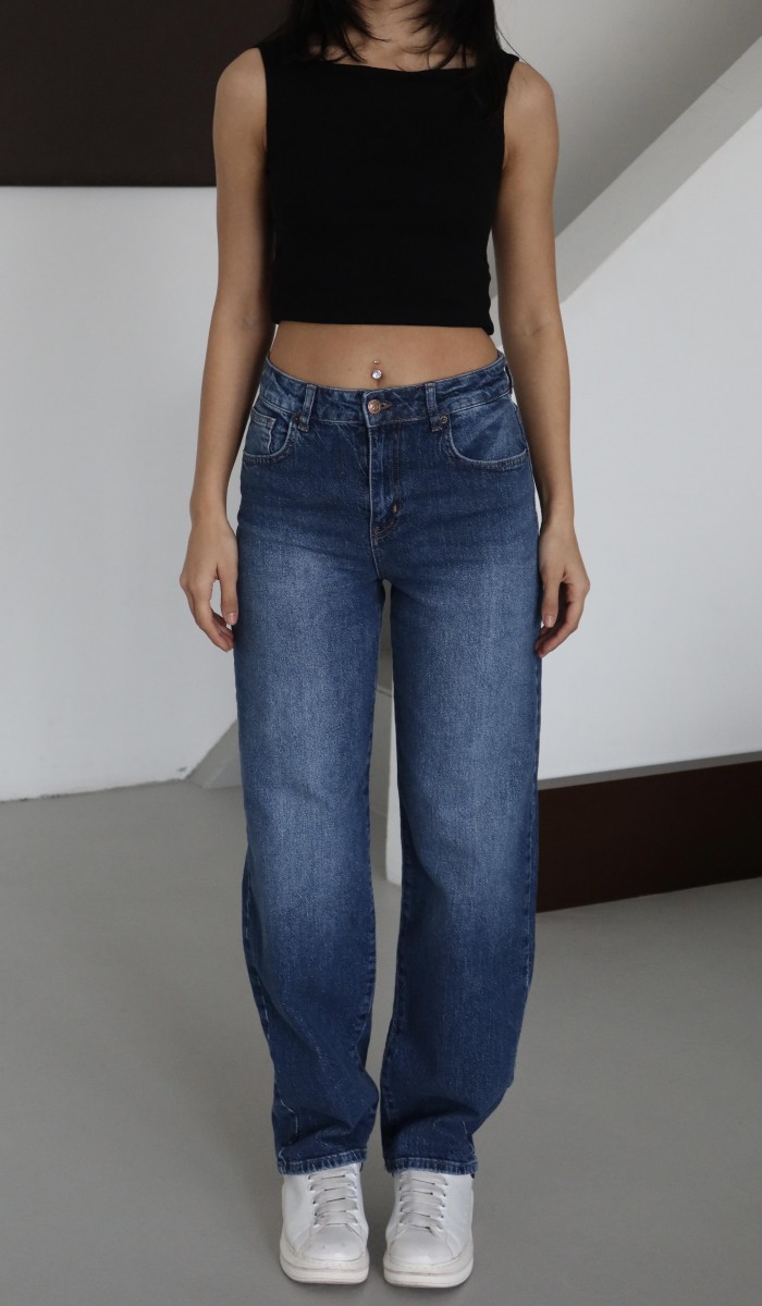 Yüksek Bel Yarım Balon Kalıp Blue Jean Pantolon