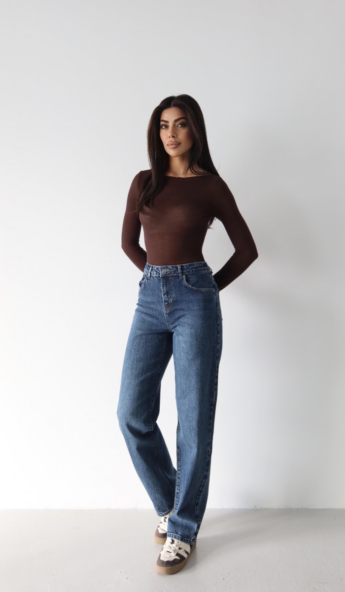 Yüksek Bel Yarım Balon Kalıp Navy Blue Jean Pantolon