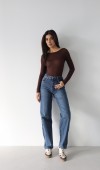 Yüksek Bel Yarım Balon Kalıp Navy Blue Jean Pantolon