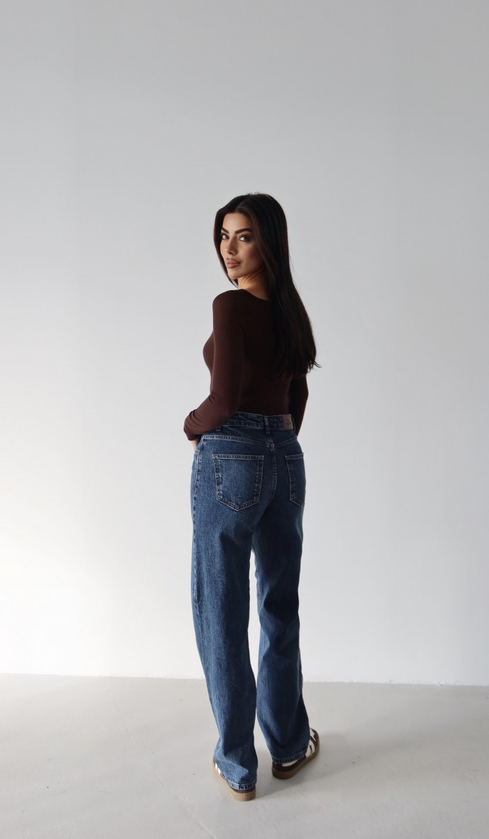 Yüksek Bel Yarım Balon Kalıp Navy Blue Jean Pantolon