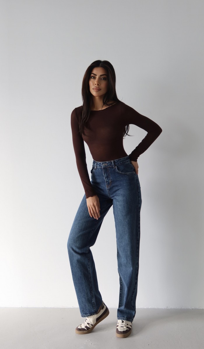 Yüksek Bel Yarım Balon Kalıp Navy Blue Jean Pantolon