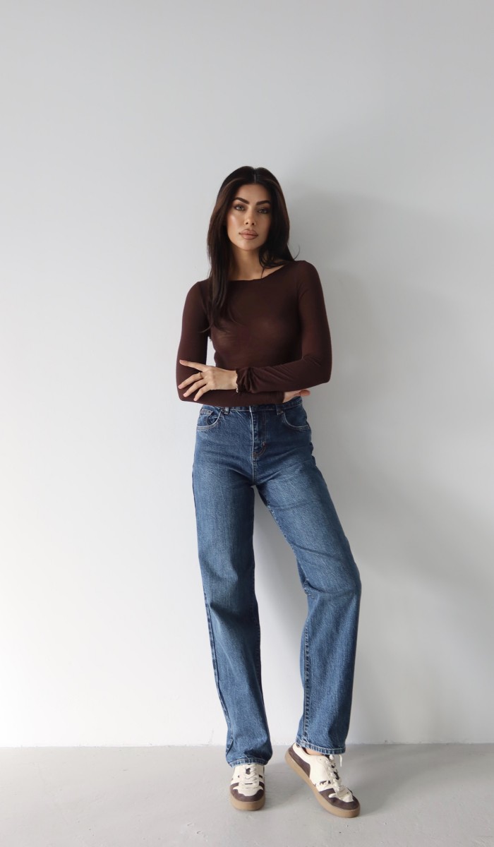 Yüksek Bel Yarım Balon Kalıp Navy Blue Jean Pantolon