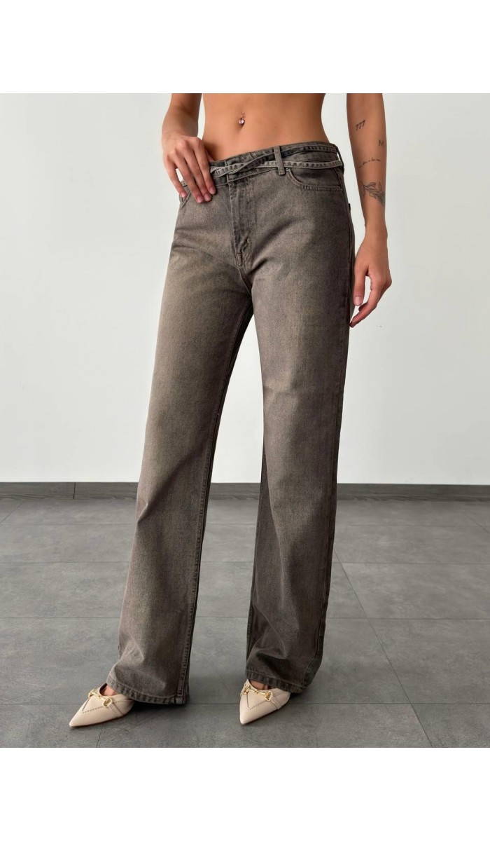 Yüksek Bel Rahat Kesim Relax Fit Kahve Tint Jean Pantolon