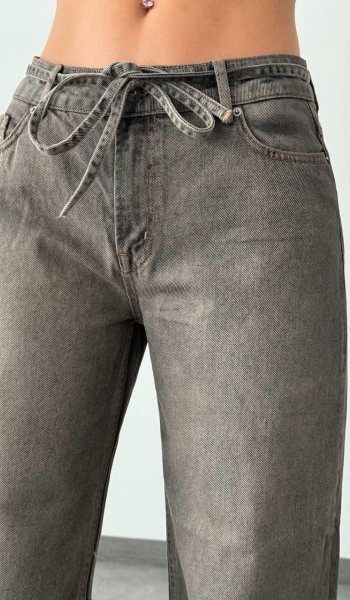 Yüksek Bel Rahat Kesim Relax Fit Kahve Tint Jean Pantolon