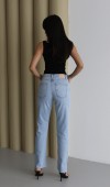 Yüksek Bel Paça Kesik Detaylı Blue Jean Pantolon