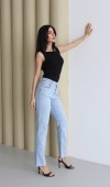 Yüksek Bel Paça Kesik Detaylı Blue Jean Pantolon