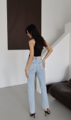 Yüksek Bel Paça Kesik Detaylı Taşlı Blue Jean Pantolon