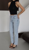 Yüksek Bel Paça Kesik Detaylı Taşlı Blue Jean Pantolon