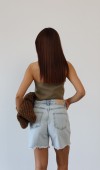 Kadın Püskül Detaylı Light Blue Jean Şort