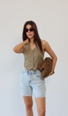Kadın Püskül Detaylı Light Blue Jean Şort